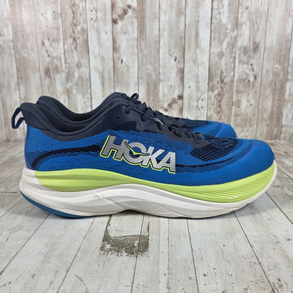 Hoka Skyflow Mens 15D Blue Navy Lime Green Running Shoes 1155111 WY